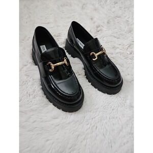 Steve Madden Lando Black Patent Leather Lug Sole Horsebit Loafers 7M Y2K Whimsig